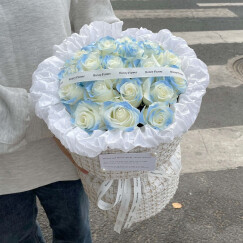 艾斯维娜鲜花速递33朵红玫瑰花束送女友生日礼物同城花店配送 19朵碎冰蓝小香风花束