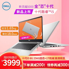 戴尔(DELL)灵越5000燃5493轻薄本14英寸办公学生手提商用笔记本电脑 i5-1035G1 8GB 256G固态+1T定制 【十代新品】皓月银 高性能核显 高清屏