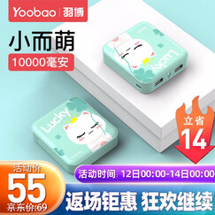 羽博(Yoobao)YB-6024 10000毫安移动电源双向快充迷你便携式手机充电宝苹果华为小米等 6024mini版-10000毫安【LUCKY】 2件套(充电宝+羽博2.1A快充充电器)
