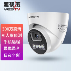 YESTV网络监控摄像头有线适用于海康大华录像机高清500万室内家用半球POE供电全彩夜视探头 300万高清 8mm