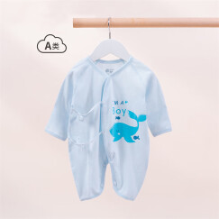 贝贝怡【官方发售】婴儿衣服新生儿连体衣系带绑带哈衣婴儿内衣 蓝色L477（夏季薄款） 新生儿/身高52cm