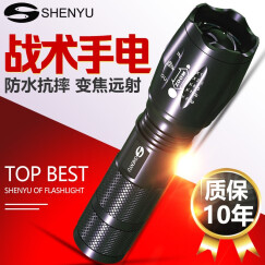 神鱼（SHENYU）强光手电筒可充电式家用户外LED远射王防水长续航迷你便携照明灯 1005 T6灯芯 两电一充