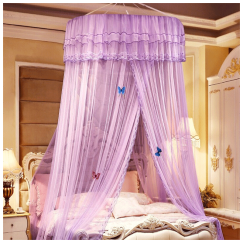 禧愿蚊帐 吊顶圆顶式蚊帐1.5米公主宫廷式上床下床子母床圆床上下铺蚊 兰馨-紫  直径1.2米 1.8米床