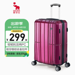 爱华仕行李箱20英寸小型拉杆箱旅行箱男拜耳PC可登机密码箱皮箱子女紫色
