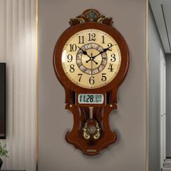 凯恩斯（KAIENSI） 挂钟客厅钟表欧式复古时钟摇摆石英钟表电波创意木质挂表家用 3340AL-带日历款-进口丽.声机芯 16英寸