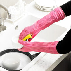 家の物语（KATEI STORY）韩国进口家务手套加绒女加长款洗碗手套厨房家务橡胶手套洗衣服 带挂钩手套M号