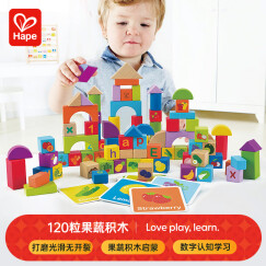 Hape宝宝积木拼搭玩具形状认知120粒水果蔬菜积木生日女孩礼物E8303