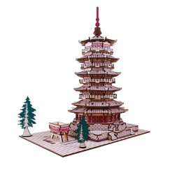 SUMUZU立体拼图馨联中国世界建筑木质手工木制拼图仿真模型儿童拼装玩具 释迦木塔