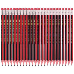 晨光(M&G)文具HB六角木杆铅笔 经典红黑抽条原木铅笔(带橡皮) 学生美术考试素描绘图铅笔 24支/盒AWP30802