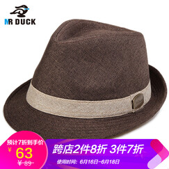 mrduck 帽子男夏天韩版潮英伦复古礼帽绅士帽男夏季爵士帽户外透气防晒遮阳帽男士草帽大码休闲帽男 MS13014-咖啡色(可调节) 小码(适合55cm以下头围)