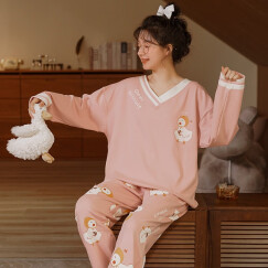 集倩（JIQIAN）睡衣女秋季长袖纯棉休闲韩版可爱减龄可外穿家居服套装 T6800 XL(120-135斤)