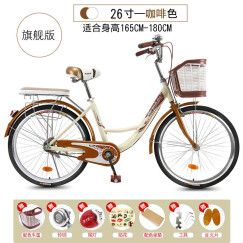 瑞韵男女式学生款自行车休闲通勤淑女公主轻便复古单车 26英寸旗舰版 单速 咖啡色