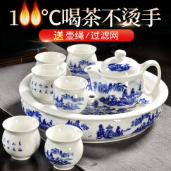 万庆兴 功夫茶具套装复古中式整套青花陶瓷茶壶茶杯茶盘居家茶具套装 五彩山水有茶盘C8-4