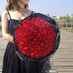 艾斯维娜鲜花速递33朵红玫瑰花束送女友生日礼物同城花店配送 52朵红玫瑰黑纱款式