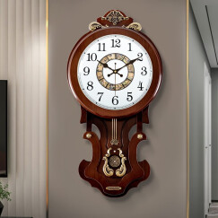 凯恩斯（KAIENSI） 挂钟客厅钟表欧式复古时钟摇摆石英钟表电波创意木质挂表家用 3340DD-贝壳盘-智能电波机芯 16英寸