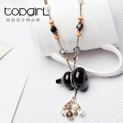 topgirL 水晶项链女 长款粉晶玉髓玛瑙吊坠 如意葫芦水晶连衣裙配饰项链 送闺蜜礼物创意礼物 黑玉髓葫芦吊坠项链(60-74cm可调节) 60-74cm可调节