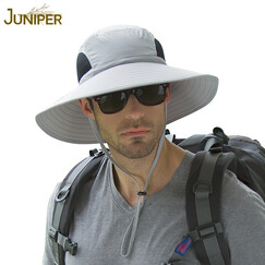 JUNIPER遮阳帽男户外防紫外线防晒帽子女夏天大檐登山速干透气钓鱼渔夫帽男士大头围太阳帽 浅灰色(挺阔有型) 建议59-62cm(一般及稍大男士头围,调节大小)