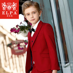 ELPA 儿童西装礼服套装男童西服套装中大童礼服男童钢琴演出服装男孩花童黑色套装春夏秋韩版 红色戗驳领8件套:6件套 +马甲+胸针 140码 身高130-140cm 体重61-69斤