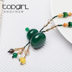 topgirL 水晶项链女 长款粉晶玉髓玛瑙吊坠 如意葫芦水晶连衣裙配饰项链 送闺蜜礼物创意礼物 绿玉髓葫芦吊坠项链(60-74cm可调节) 60-74cm可调节