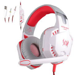 因卓（KOTION EACH）G2000白红 耳机头戴式吃鸡立体声线控带麦USB台式重低音电竞电脑耳机 炫光语音游戏耳机