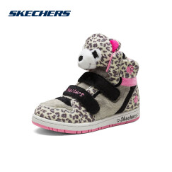 斯凯奇（Skechers） 动物系列短靴 防滑女童鞋男 中大童魔术贴休闲鞋80689L 豹纹灰/LPD 33.5码