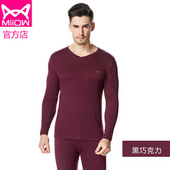 猫人miiow男女精梳棉加厚保暖内衣圆领秋冬厚款纯棉秋衣秋裤男V领内衣套装弹力修身时尚 黑巧克力 v领 (2018新款加厚升级礼盒装) XL (收藏店铺可领取优惠券)