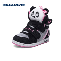 斯凯奇（Skechers） 动物系列短靴 防滑女童鞋男 中大童魔术贴休闲鞋80689L 黑色/粉红色/BKPK 33.5码