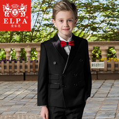ELPA 男童礼服套装儿童小西装套装英伦风中大童西服婚礼花童礼服男孩钢琴表演出服 89黑色5件套:外套,马甲,裤子,衬衫,领结 145码 身高135-145cm 体重70-78斤
