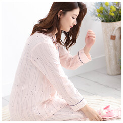 粉猫妈妈 月子服夏季纱布款孕妇睡衣哺乳衣外出装纯棉家居服套装090381、090325、090338 浅粉色-090325纯棉纱布夏款 XL 建议135-150斤左右