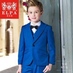 ELPA 儿童西装礼服套装男童西服套装中大童礼服男童钢琴演出服装男孩花童黑色套装春夏秋韩版 宝蓝戗驳领8件套:6件套 +马甲+玫瑰花胸针 150码 身高140-150cm 体重79-84斤