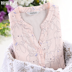 粉猫妈妈 月子服夏季纱布款孕妇睡衣哺乳衣外出装纯棉家居服套装090381、090325、090338 浅粉色-090325纯棉纱布夏款 M 建议95-120斤左右