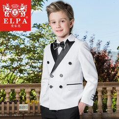 ELPA 男童礼服套装儿童小西装套装英伦风中大童西服婚礼花童礼服男孩钢琴表演出服 89白色5件套:外套,马甲,裤子,衬衫,领结 170码 身高160-170cm体重111-121