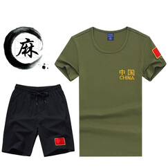 韩杰美(HANJIEMEI) 军迷装军迷服饰短袖T恤套装棉麻运动套装战术裤休闲短裤男五分工装裤套装 603绿+麻短裤301 3XL身高172-184cm体重155-175斤