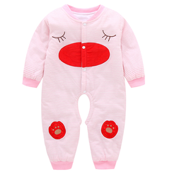 婴儿秋冬加厚连体衣 2018新品春秋薄棉爬服 宝宝秋冬季加厚保暖外出服 新生儿宝宝纯棉开档哈衣 粉色害羞熊【春秋薄棉适合室温15-22℃】 73码(适合6-9个月)