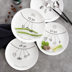 瓷航（CiH） 瓷航牛排盘西餐盘子家用平盘创意西式早餐盘陶瓷点心菜盘蛋糕盘餐具 浅盘闹钟系列一套四个