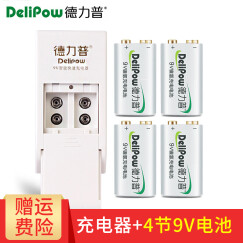 德力普（Delipow）充电电池  9V锂电池6F22大容量550毫安充电套装万用表话筒麦克风电池 2槽充电器+4节180毫安9V电池
