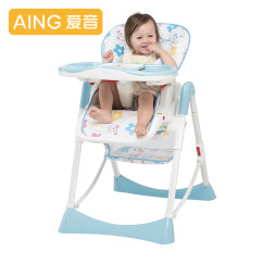 AING爱音宝宝餐椅 欧式儿童多功能宝宝餐椅可折叠便携式吃饭桌椅座椅C002X田园 纳斯猫蓝色C002SPVC