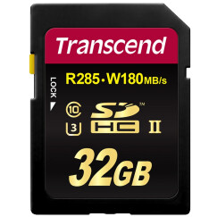 创见（Transcend）32GB UHS-II U3 SDHC超高速存储卡（读285Mb/s 写180Mb/s）（MLC颗粒）