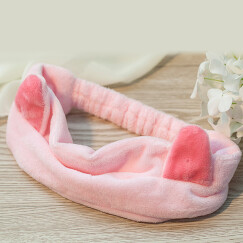 班哲尼 猫耳朵可爱造型束发带 洗脸化妆包头巾 粉色