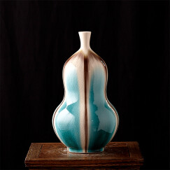 欢畅 景德镇陶瓷窑变冰裂纹花瓶 创意家居客厅中式花瓶 装饰品摆件 y 天蓝色葫芦瓶  一个