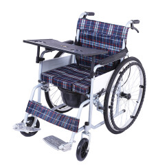 亿佰康轮椅车折叠轻便携 老年人残疾人手推动代步车 带坐便餐桌便盆桶刹车 轮椅红格