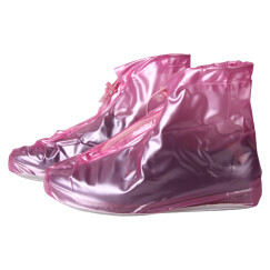 趣行 PVC防水鞋套 粉色39-41码 拉链式防雨鞋套男女加厚底雨鞋 防滑耐磨平底雨靴套