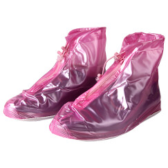 趣行 PVC防水鞋套 粉色36-39码 拉链式防雨鞋套男女加厚底雨鞋 防滑耐磨平底雨靴套