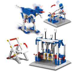 万格组装拼插积木物理工程电动机械模型制作儿童玩具科教教具 恐龙 发动机 冲击锤296片电动