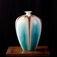 欢畅 景德镇陶瓷窑变冰裂纹花瓶 创意家居客厅中式花瓶 装饰品摆件 y 天蓝色水滴瓶  一个