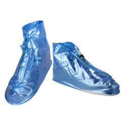 趣行 PVC防水鞋套 蓝色41-43码 拉链式防雨鞋套男女加厚底雨鞋 防滑耐磨平底雨靴套