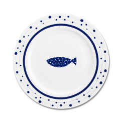 瓷航（CiH） 瓷航牛排盘西餐盘子家用平盘创意西式早餐盘陶瓷点心菜盘蛋糕盘餐具 平盘深蓝色小鱼单个