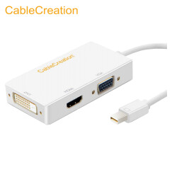 CABLE CREATION CD0015 Mini DP转VGA/HDMI/DVI三合一转换器 4K 迷你 DisplayPort适配器 Macbook雷电接口 白