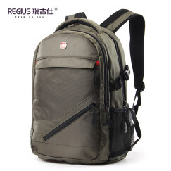 Regius双肩电脑包男士15.6/17.3英寸笔记本背包情侣书包旅行包男女黑 军绿色 15.6英寸