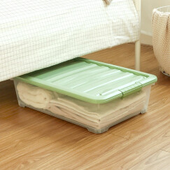 品彩透明床底收纳箱盒带滑轮特大号扁平整理箱塑料被子衣物储物箱有盖 透明绿色 加大号